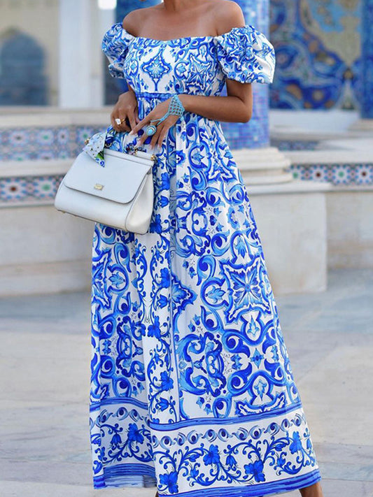 Off Shoulder Printed Maxi Dress