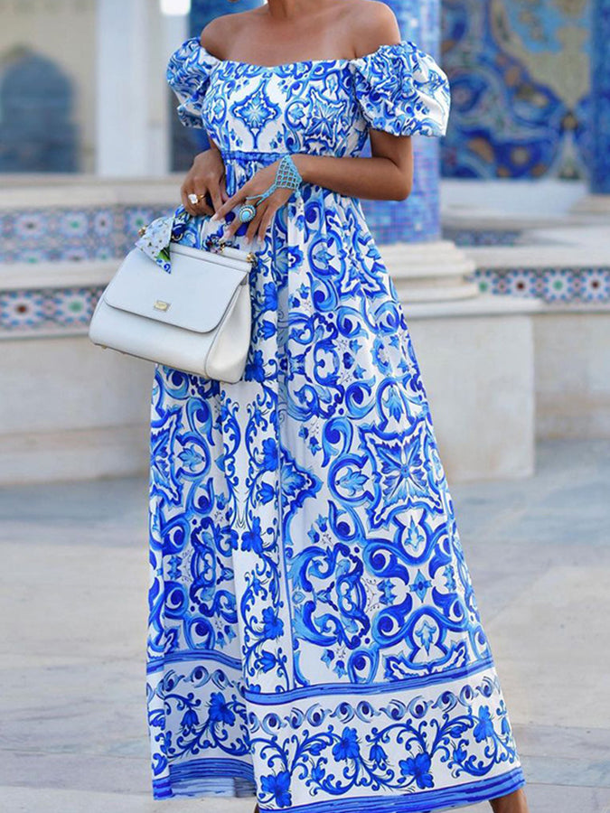 Off Shoulder Printed Maxi Dress