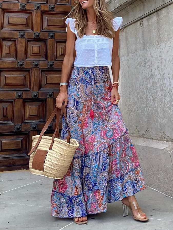 Printed Loose Holiday Swing Skirt