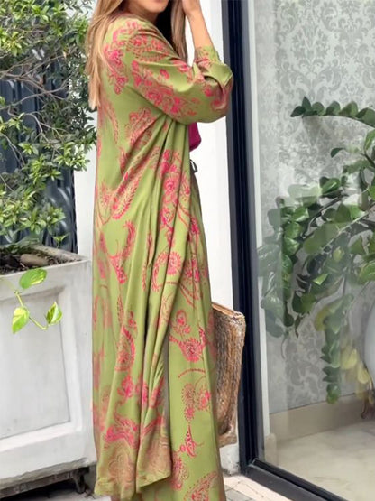 Printed Long Sleeves Cardigan and Pants Sets