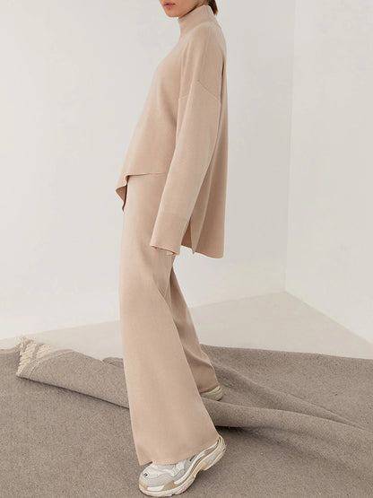Knitted Long Sleeves Sweater and Pants Two Pieces Sets