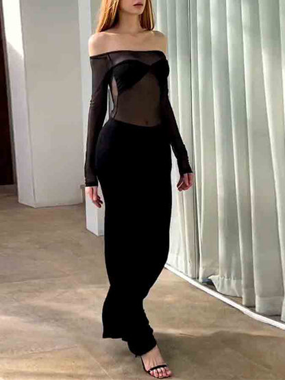 Mesh Paneled See-through Maxi Dress