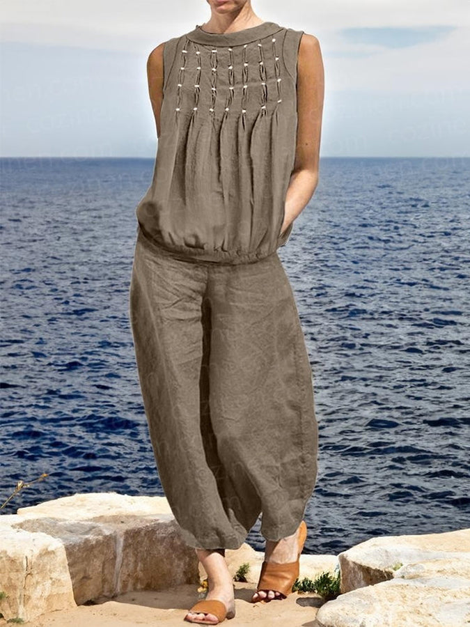 Sleeveless Top and Pants Two Pieces Sets