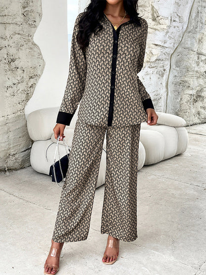 Long Sleeves Geometric Printed Shirt and Pants Sets