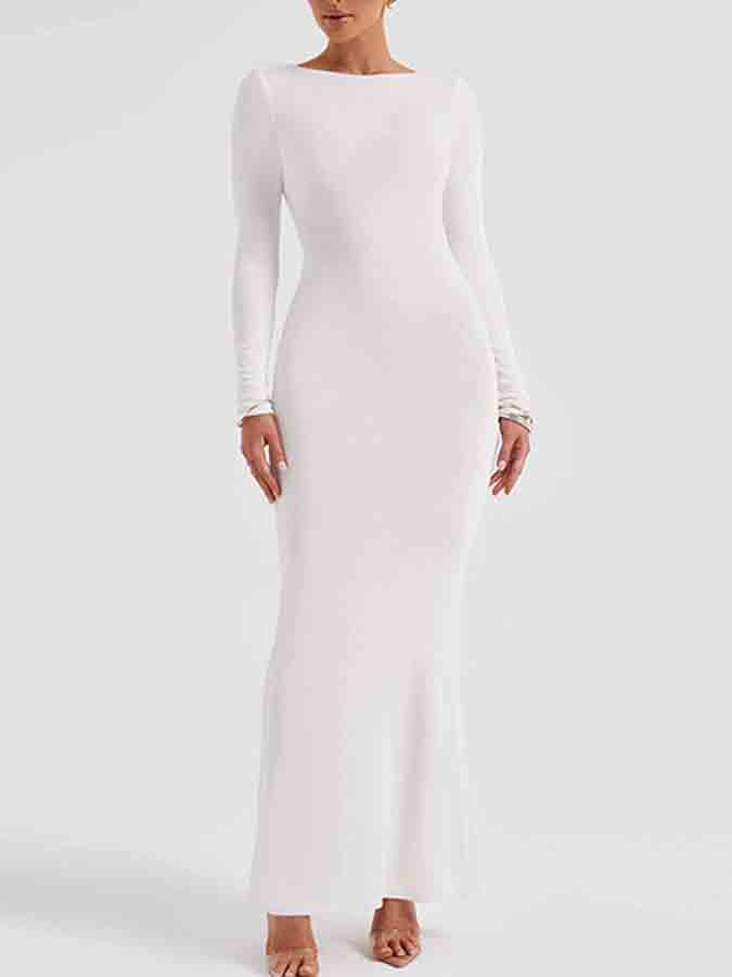 Backless Long Sleeves Slim Maxi Dress