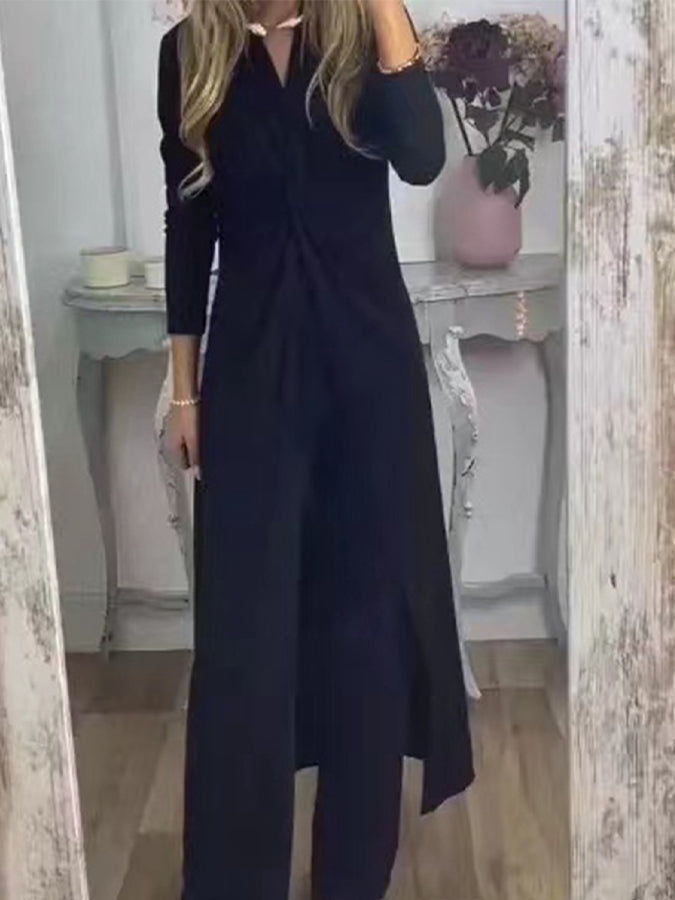 Long Sleeves Knot-bot Top and Pants Sets