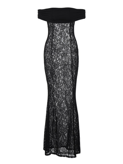 Lace See-through Off Shoulder Mermaid Maxi Dress