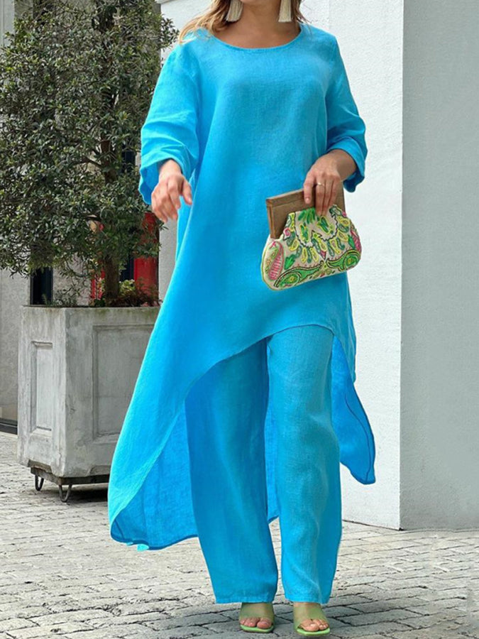 Long Sleeves Round Neck Shirt and Pants Sets