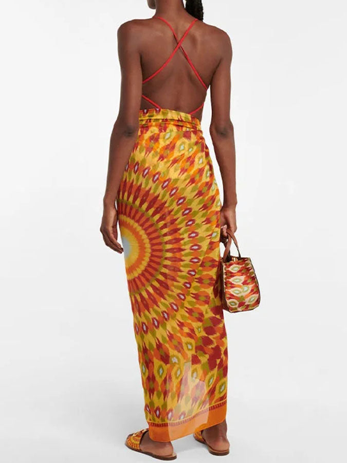 Graphic Printed One Piece Swimsuit and Skirt