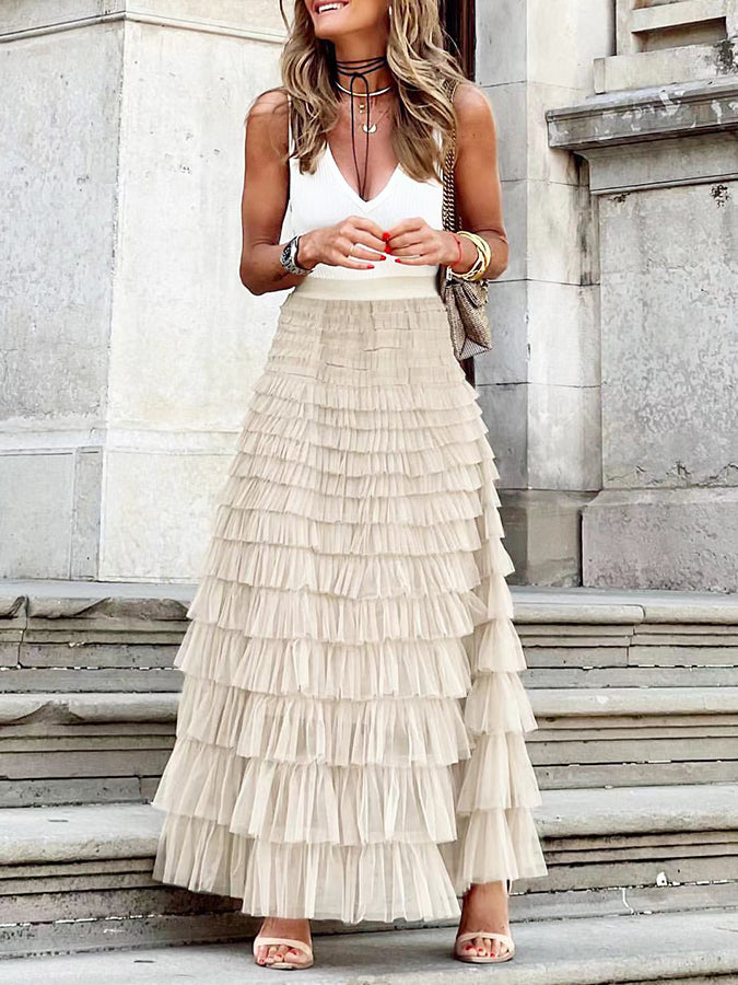 Elastic Waist Mesh Cake Skirt