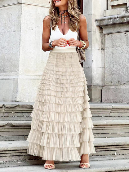 Elastic Waist Mesh Cake Skirt