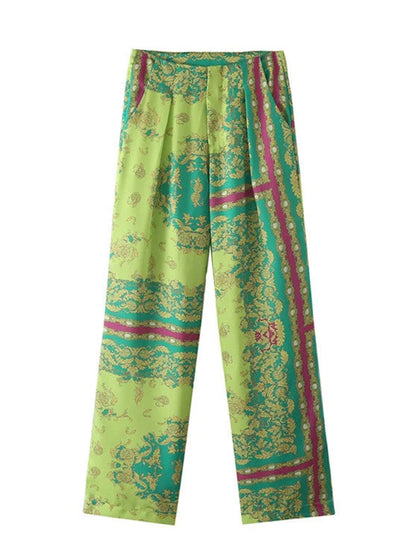 Green Printed Two Piece Shirt and Pants Set
