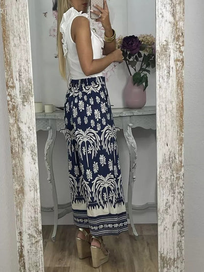 Elastic Waist Printed Wide-leg Pants