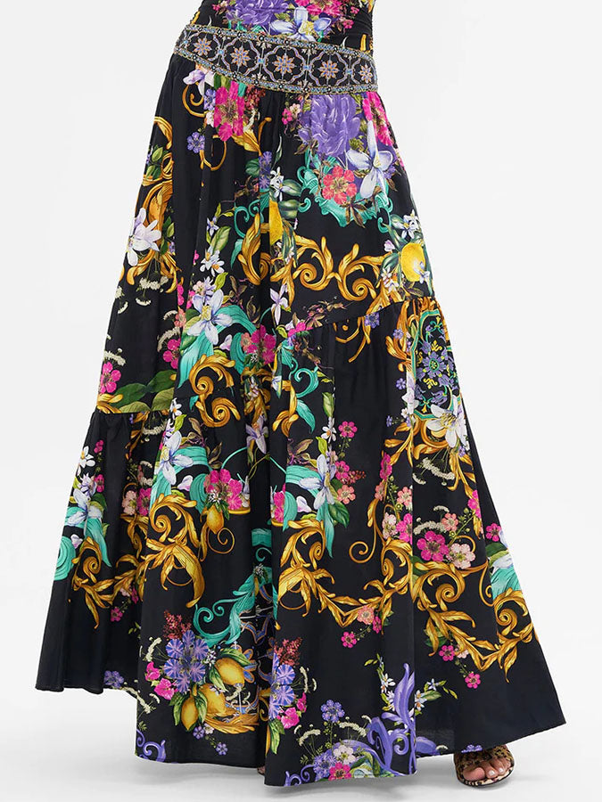 Printed One Piece Swimsuit and Skirt