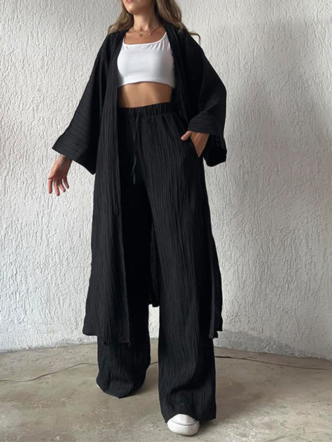 Long Sleeved Cardigan and Wide Leg Pants Sets