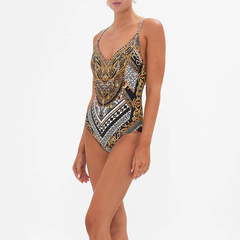 Printed Halter Swimsuit and Skirt