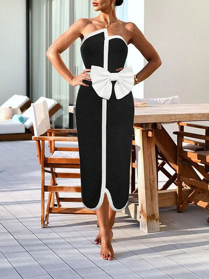Off Shoulder Bow Tie One Piece Swimsuit and Skirt