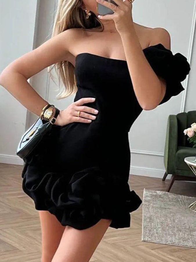 Strapless Bodycon Mini Dress With Ruffles