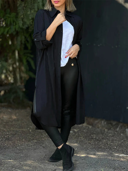 Long Sleeves Buttoned Long Shirt Coats
