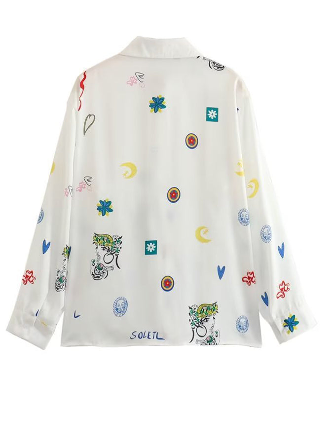 Graphic Printed White Shirt and Pants Set