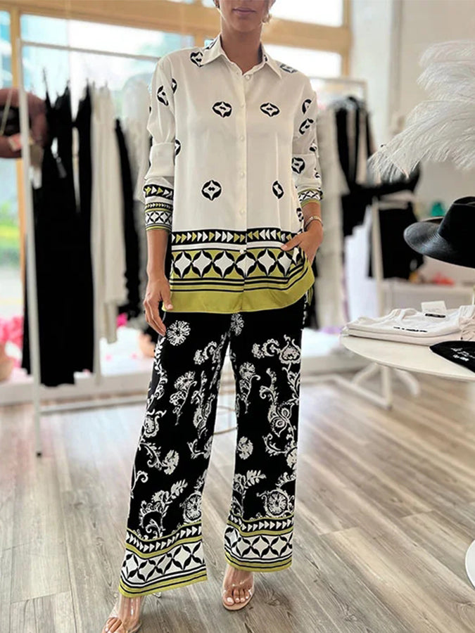 Color Block Green Shirt and Pants Set