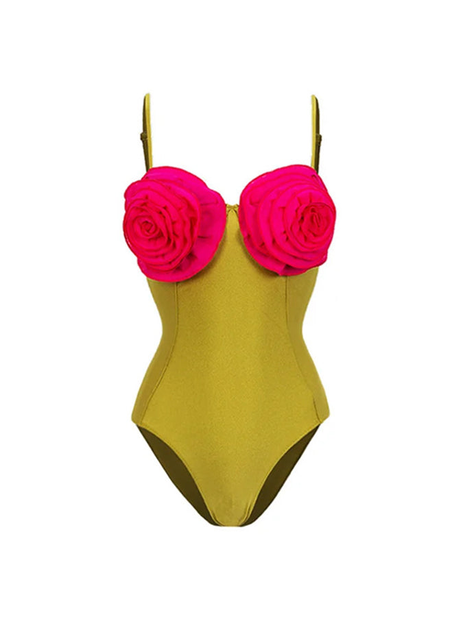 Cut-out 3d Flower One Piece Swimsuit and Skirt
