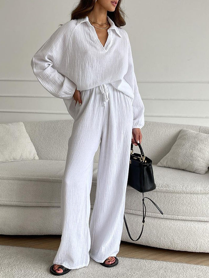 V Neck Long Sleeves Shirt and Pants Sets