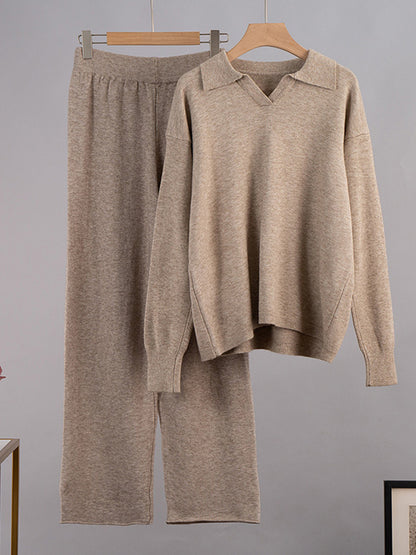 Knitted Polo Shirt and Pants Two Pieces Sets