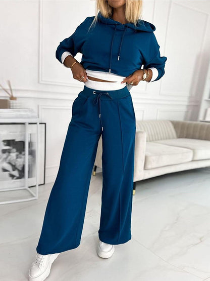 Paneled Two Pieces Hoodie and Pants Set