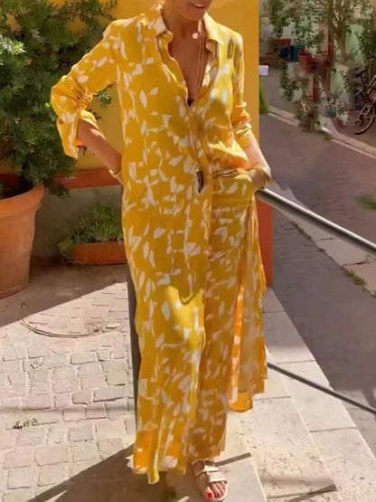Long Sleeves Printed Blouses and Pants Sets