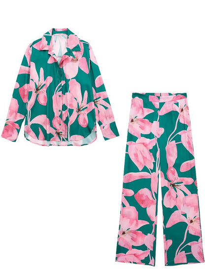 Printed Long Sleeves Shirt and Pants Sets