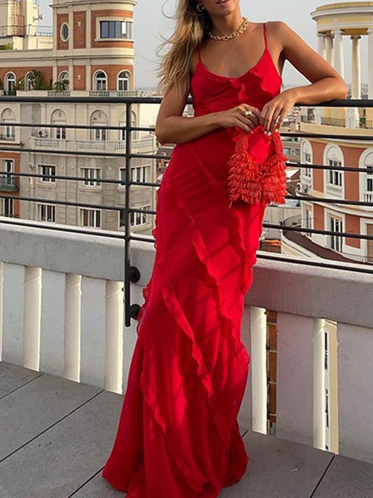 Ruffle Slit Maxi Dress