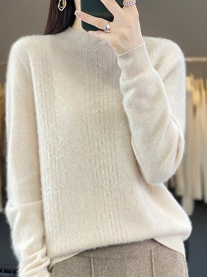 Autumn Cable Knit 100%wool Half Turtleneck Sweater Qn028
