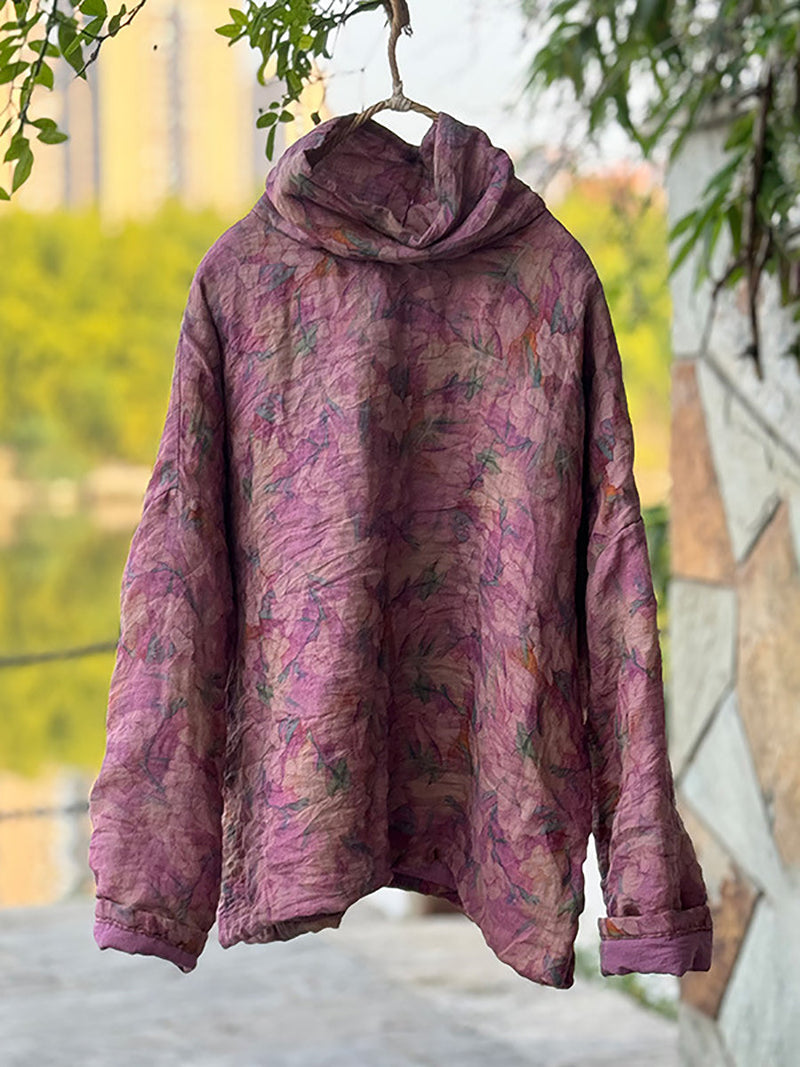 Autumn Turtleneck Ramie Padded Coat Qm029