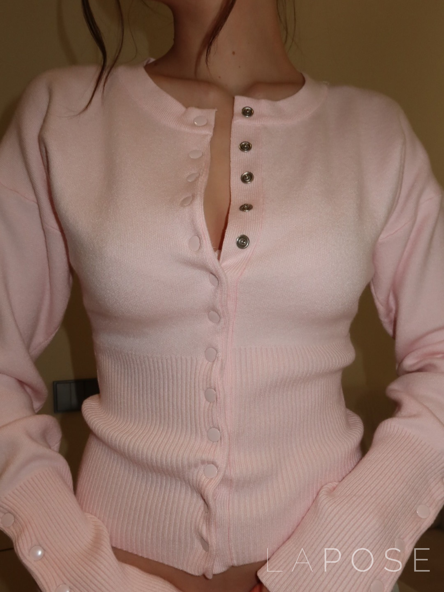 Luna Snap-detail Ribbed Knit Cardigan