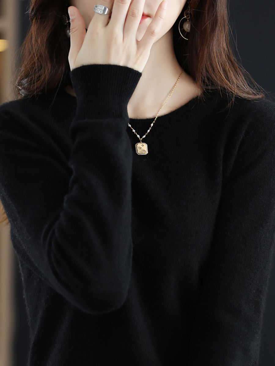 Autumn Wool Knitted O-neck Bottom Sweater Cx058