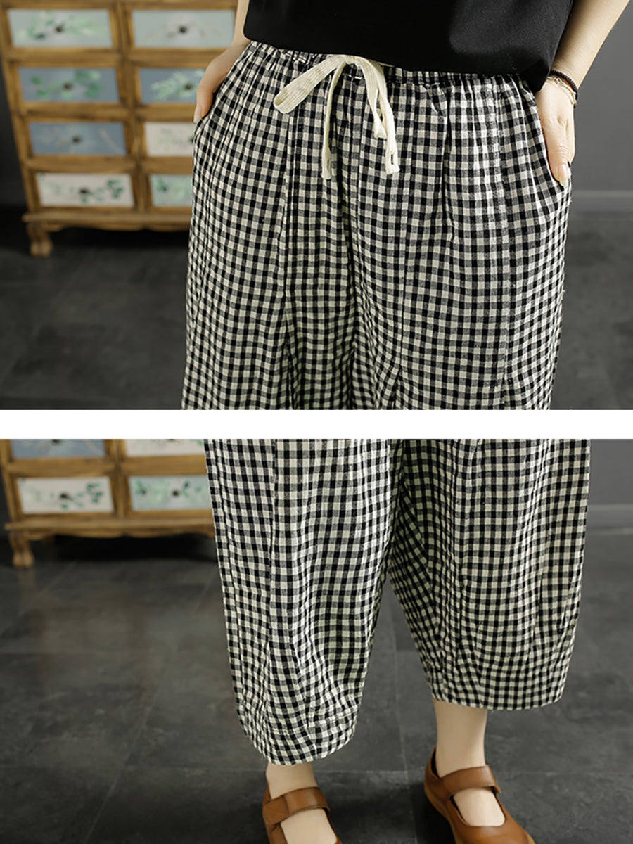 Summer Plaid Cotton Pants Xx1032