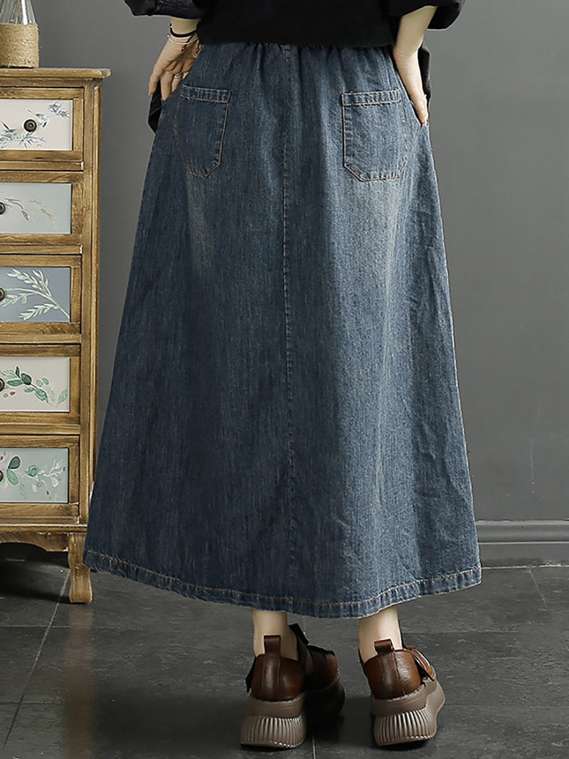 Summer Cat Fish Embroidery Denim Skirt Kl1008