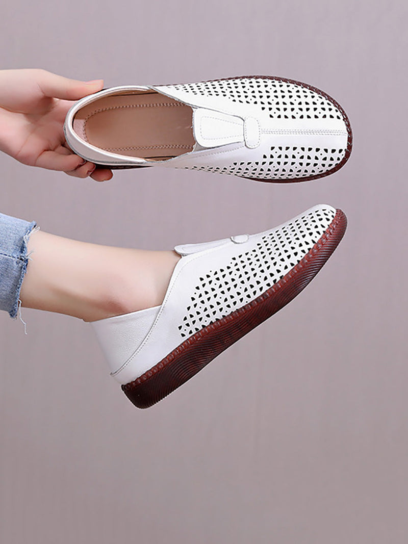 Summer Leather Cutout Flat Shoes Hh048