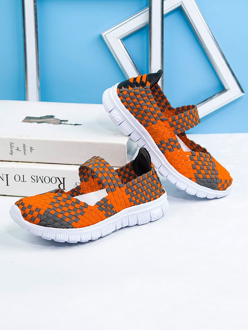 Summer Colorblock Weave Flat Shoes Rr1017