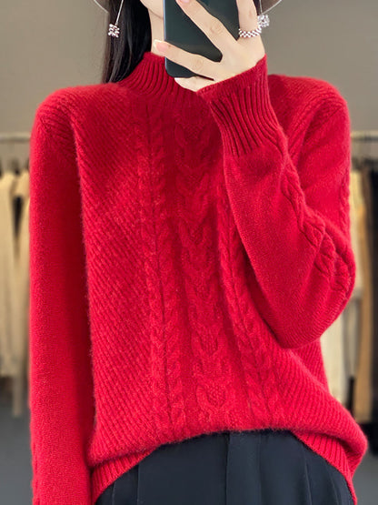 Autumn Half Turtleneck Wool Warm Twist Knit Sweater Av1009