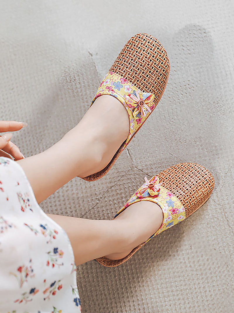 Summer Bamboo Weaving Spliced Slippers Fg1022