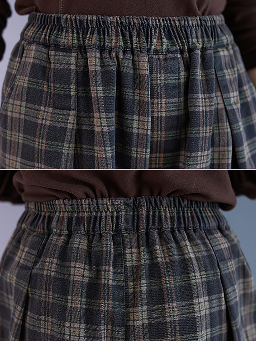 Autumn Retro Plaid Thick Cotton Harem Pants Ba1036