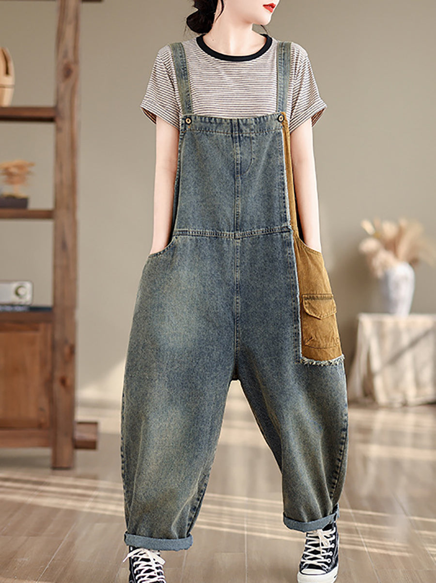 Artsy Summer Colorblock Denim Jumpsuits Sc1051