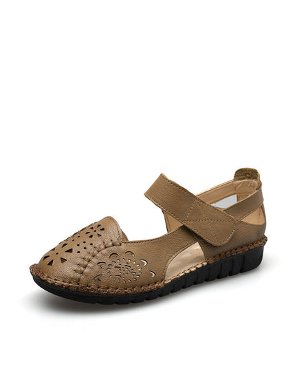 Summer Leather Cutout Low-heel Sandals Cv1008