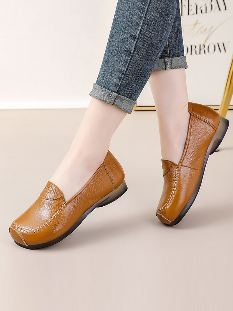 Summer Soft Leather Stitching Flat Shoes Pp1031