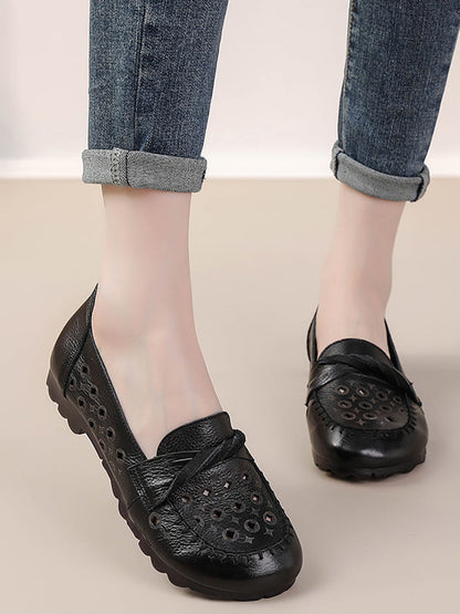Leather Cutout Spliced Low Heel Shoes Rr1047