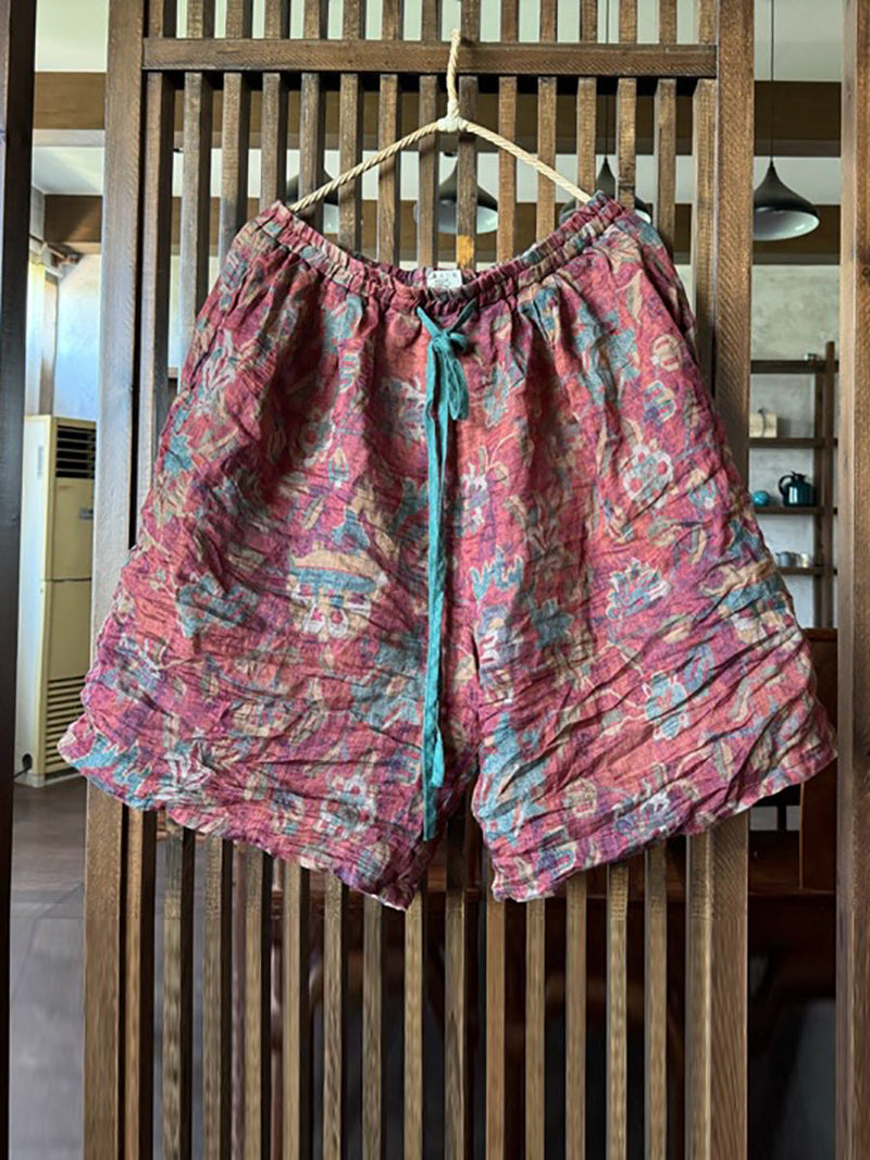 Summer Flower Loose Ramie Shorts Rr1024