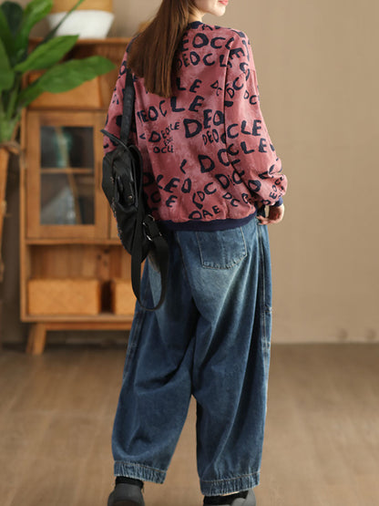 Winter Letter Print O-neck Colorblock Sweatshirt At1004