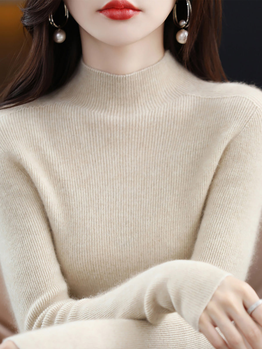 Autumn Half-turtleneck Wool Knit Sweater Ak1041